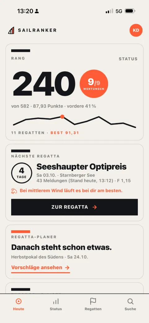 SailRanker auf dem iPhone